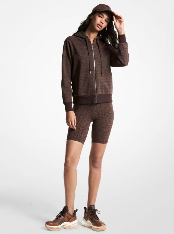 Damske Mikiny S Kapucňou Michael Kors Logo Organic Cotton Blend Zip-Up Čokoláda - Oblecenie Michael Kors Sleva | AHMTG-0925